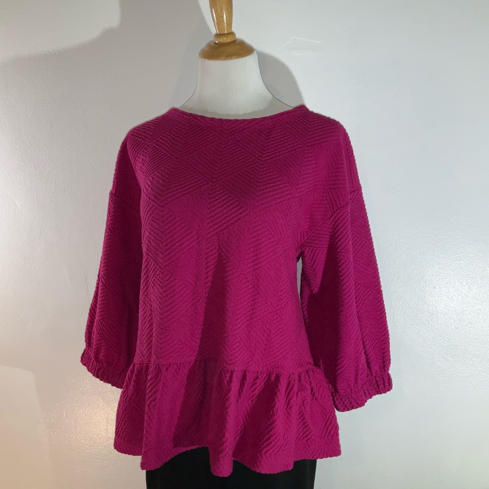 Anthropologie Magenta Peplum Blouse - Picture 4 of 11
